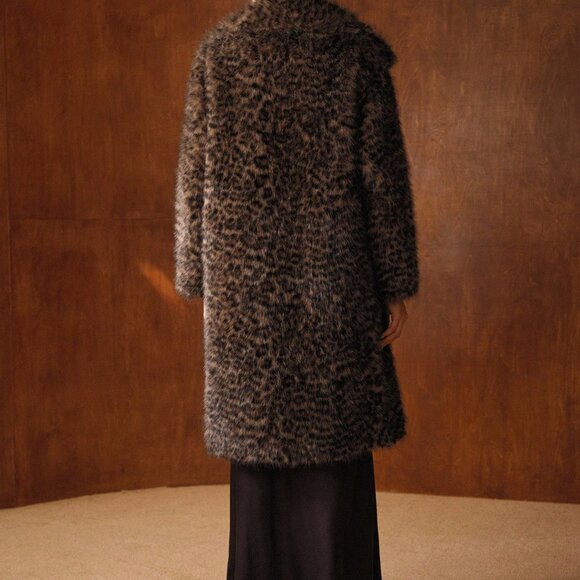 Multicolor Preppy Women's Lapel Collar Leopard Faux Fur Coat - Picture 2 of 8